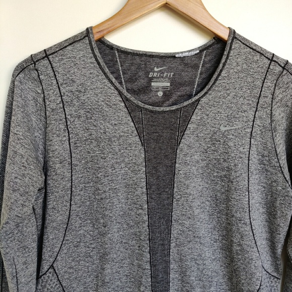 Nike Dri-Fit Long Sleeve Top Gray with Thumbholes - Picture 4 of 8